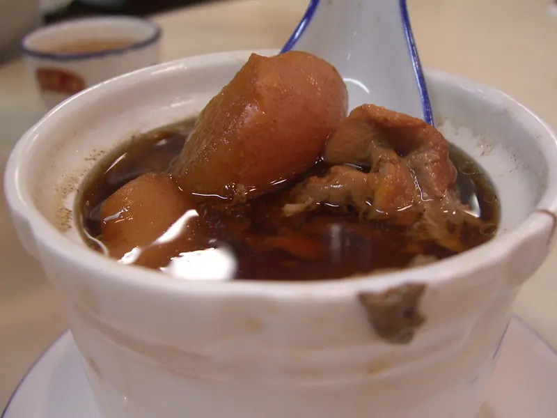 Pear and lean pork soup in a lidded tureen