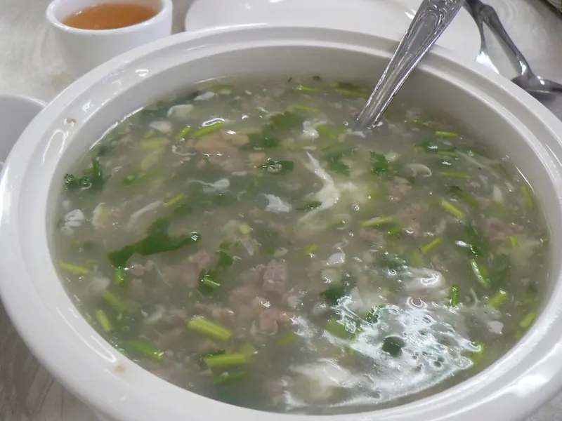 West Lake beef soup with egg white and cilantro